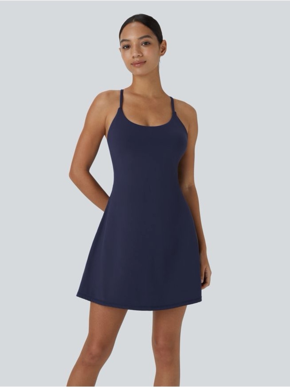 HALARA Navy One-Piece Swim Dress with Thin Straps